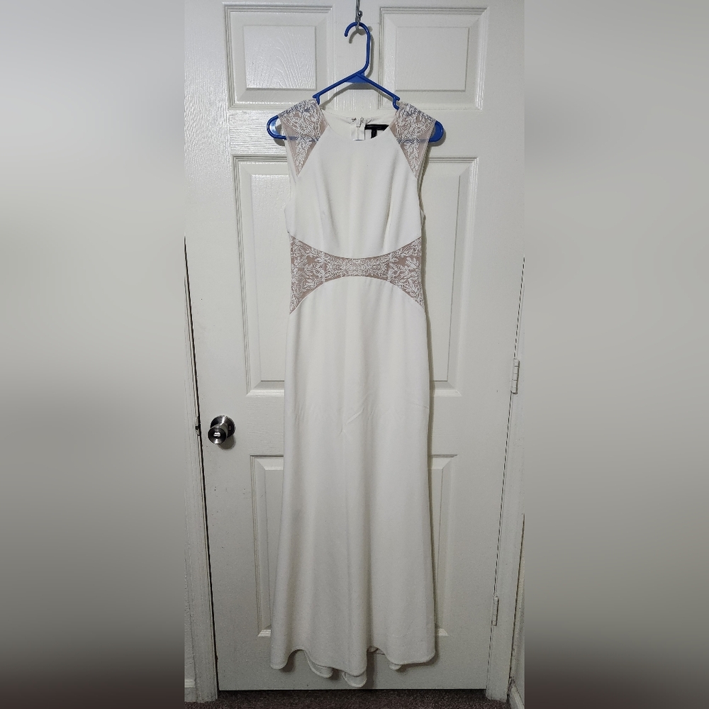 BCBGMaxAzria White with lace Asymmetrical  Long Dress